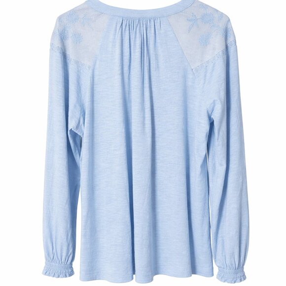 NWT Style&co Pale Hydrangea Lacy V-Neck Blouse with Long Sleeve PL - Picture 2 of 5